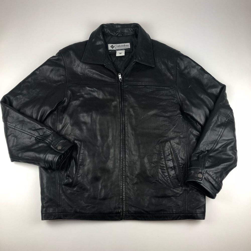 Columbia 100% Leather Zip Up Jacket Black Sz Large